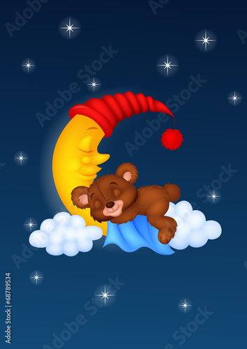 The teddy bear sleep on the moon