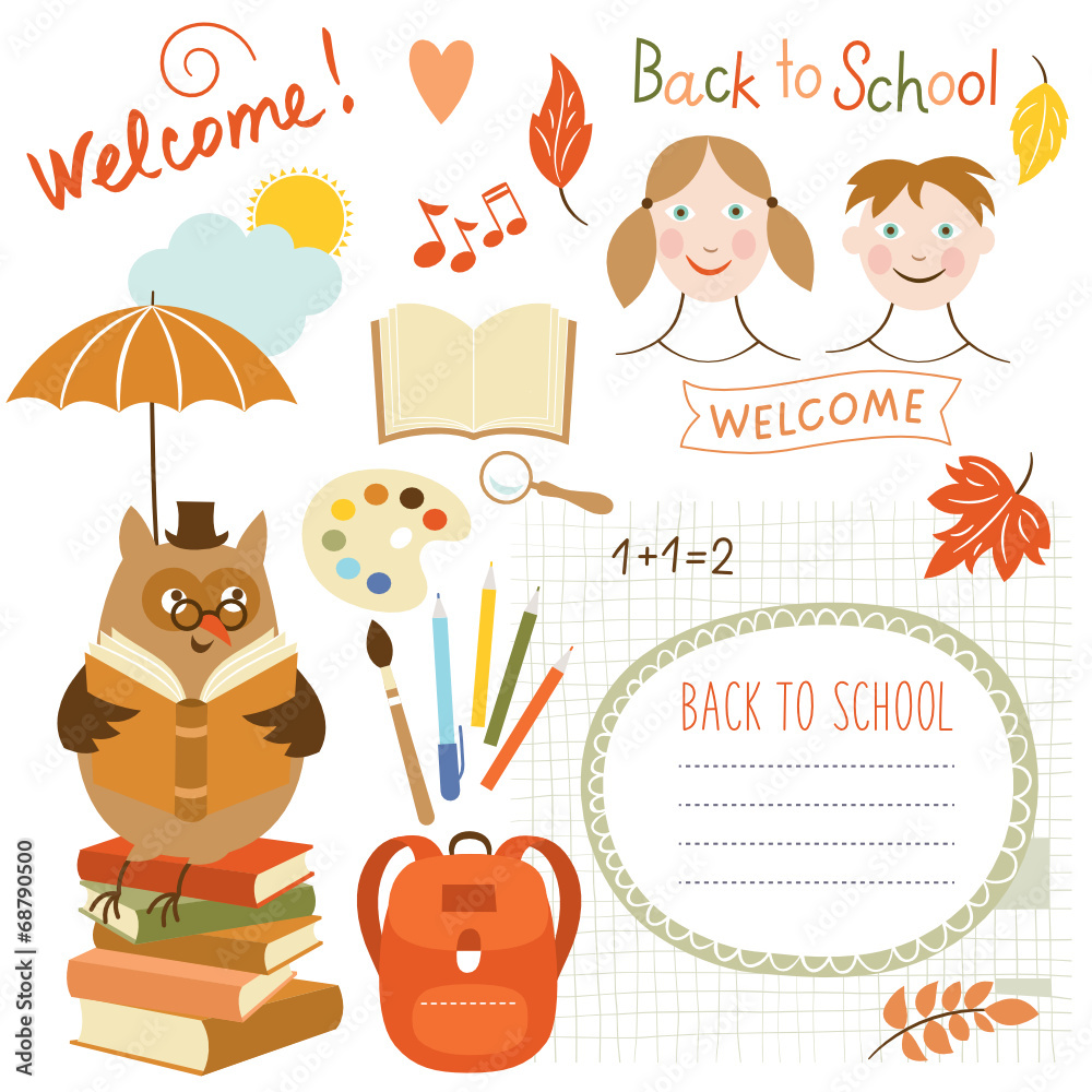 Obraz premium set of back to school elements, vector illustrations