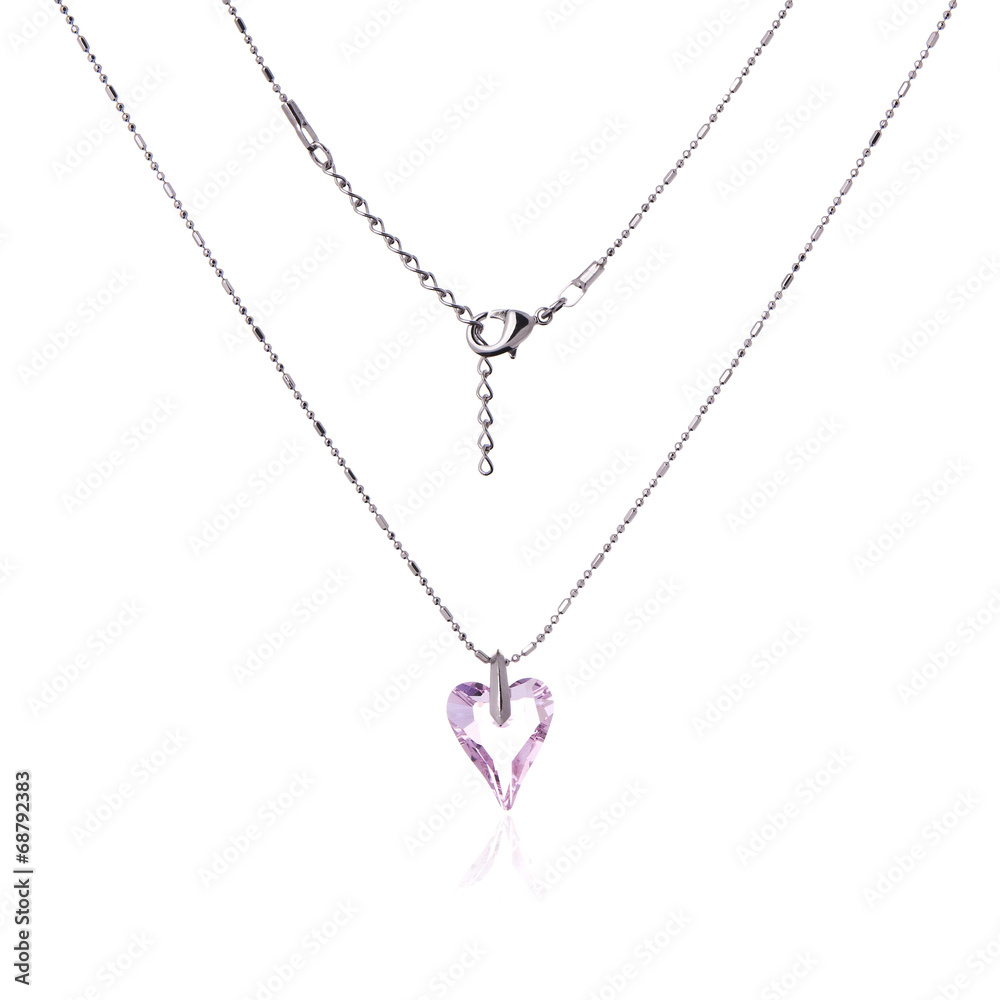Silver necklace and pendant in the shape of heart Silver necklace and pendant in the shape of heart