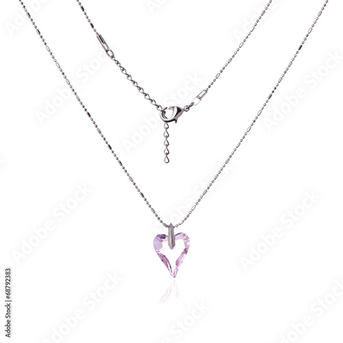 Silver necklace and pendant in the shape of heart