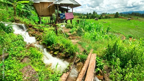 Hd Time Lapse Pabongpiang Rice Field Hut zoom out