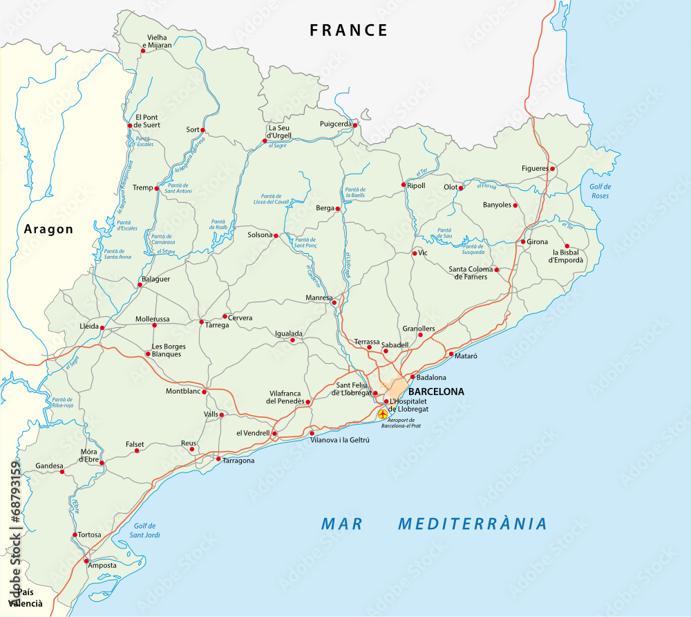Fototapeta premium Katalonien, Straßenkarte