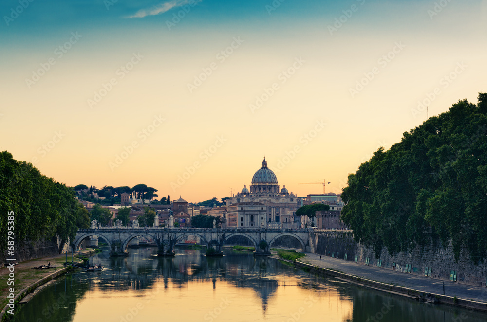 evening view at St. Peter's cathedral in Rome, Italy