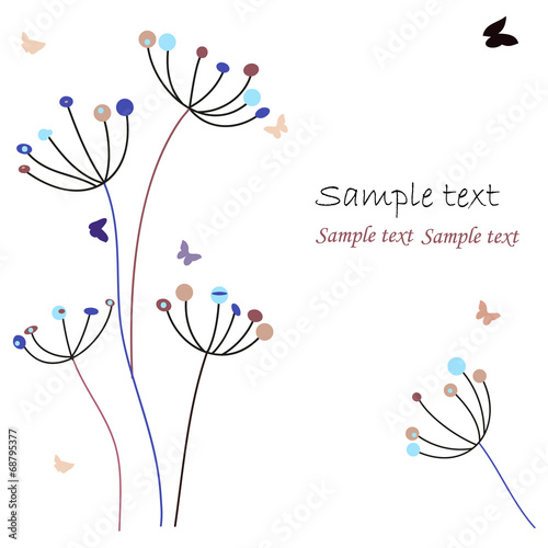 Dandelion flower and butterflies greeting card vector