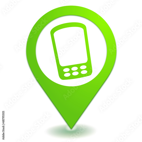 téléphone portable sur symbole localisation vert