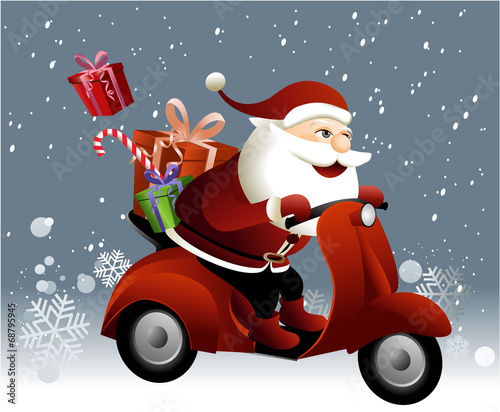Santa Claus riding a scooter