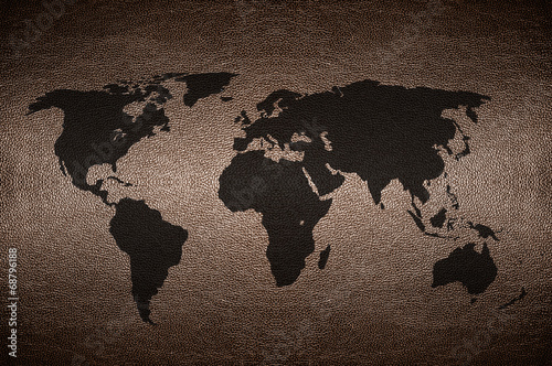 closeup Screen World map flag concept on PVC leather for backgro