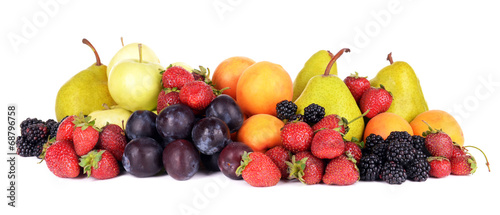 Ripe fruits and berries isolated on white