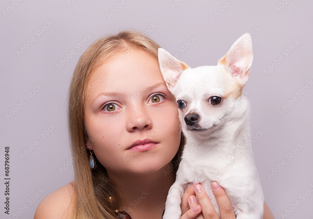 Portrait of the beautiful girl with chihuahua Portrait of the beautiful girl with chihuahua