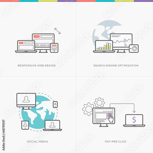 Flat web development concepts minimal vector computer line style