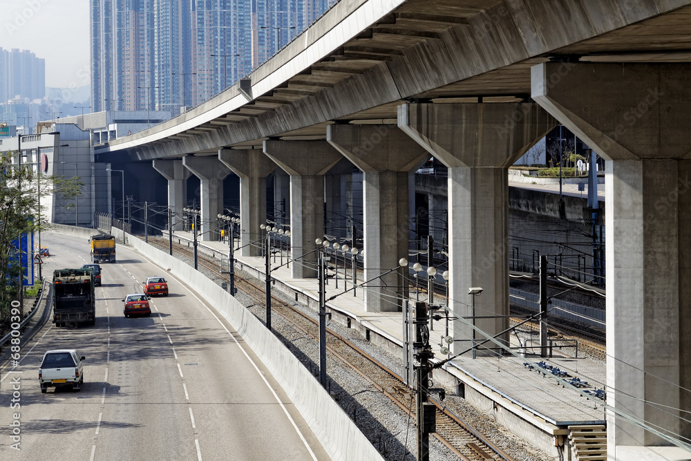 Naklejka premium Freeway Overpasses and Train Tracks