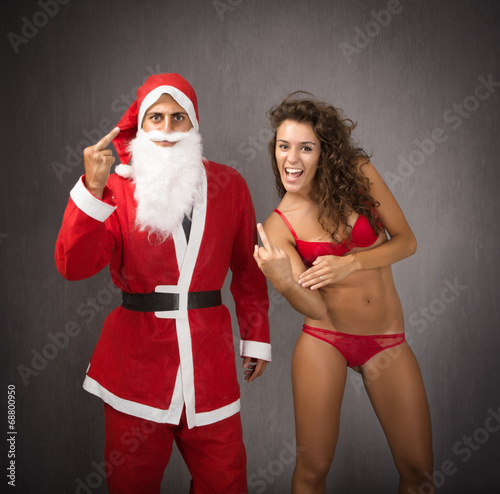 Santa Claus and woman made rude gesture