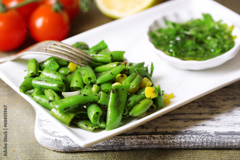 Salad with green beans and corn, and sauce Salad with green beans and corn, and sauce
