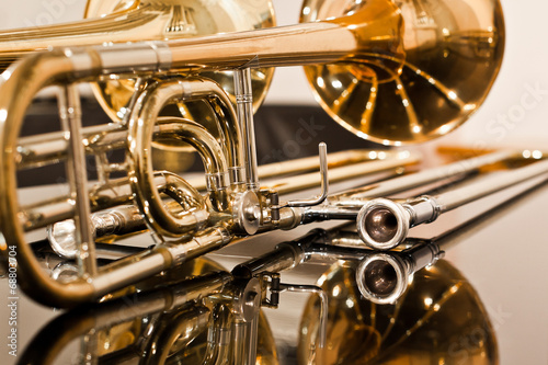 Lying trombone closeup