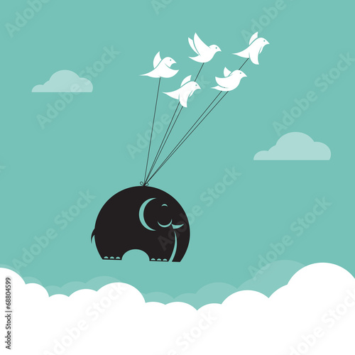 Vector image of bird and elephant in the sky, Represents the uni photo