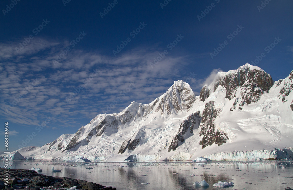 mountain range on one of the islands near the Antarctic Peninsul