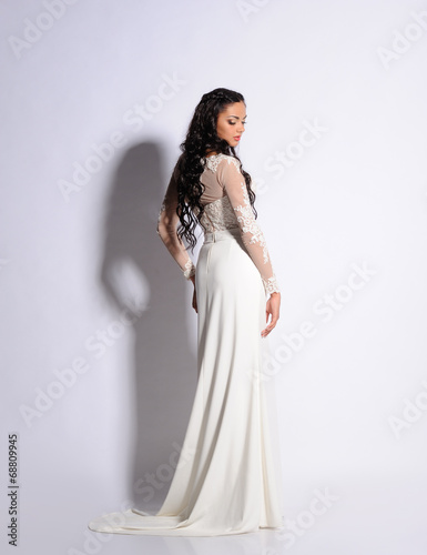 Portrait of Beautiful Woman white Dress