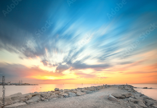 Barceloneta Beach in Barcelona at sunrise