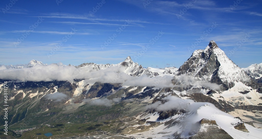 view of tourist trail near the Matterhorn in the Swiss Alps