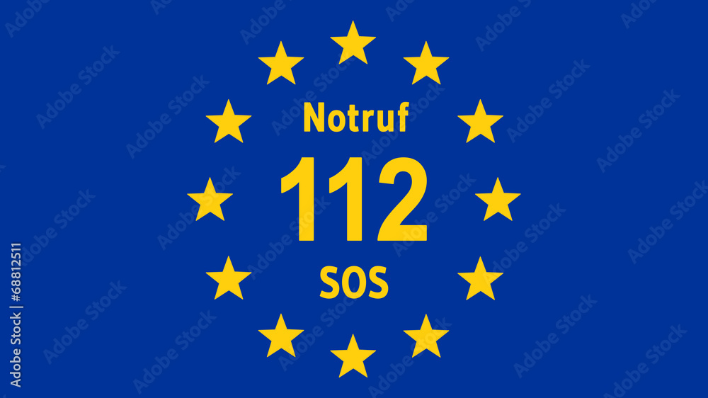 Fahne von Europa mit Notruf Telefonnummer - 16 zu 9 - g1075 Fahne von Europa mit Notruf Telefonnummer - 16 zu 9 - g1075