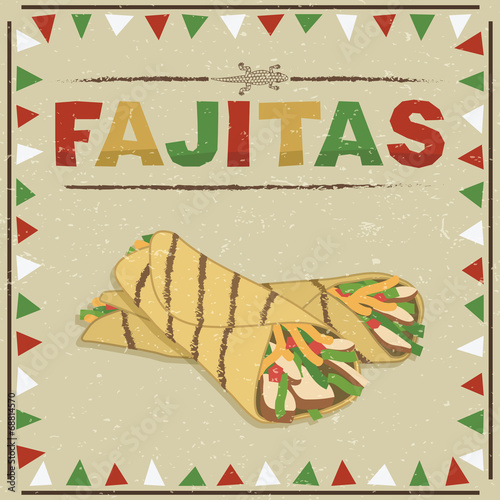 mexican food chicken fajitas poster vector clipart red green white bunting frame