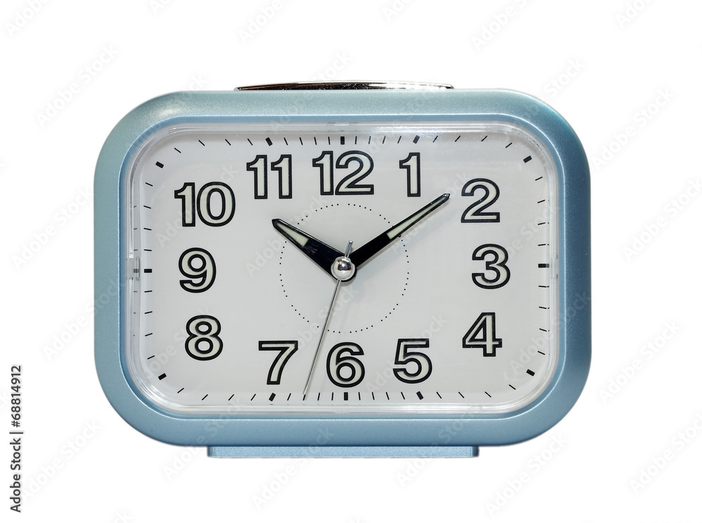 Blue alarm clock in direct view Blue alarm clock in direct view