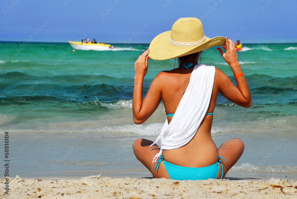 custom made wallpaper toronto digitalYoung woman on the mediterranean beach