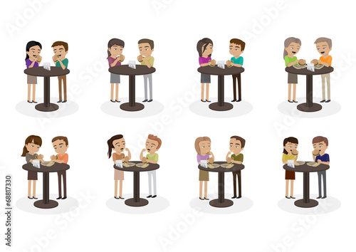 People Eat A Hamburger Set - Isolated On White Background