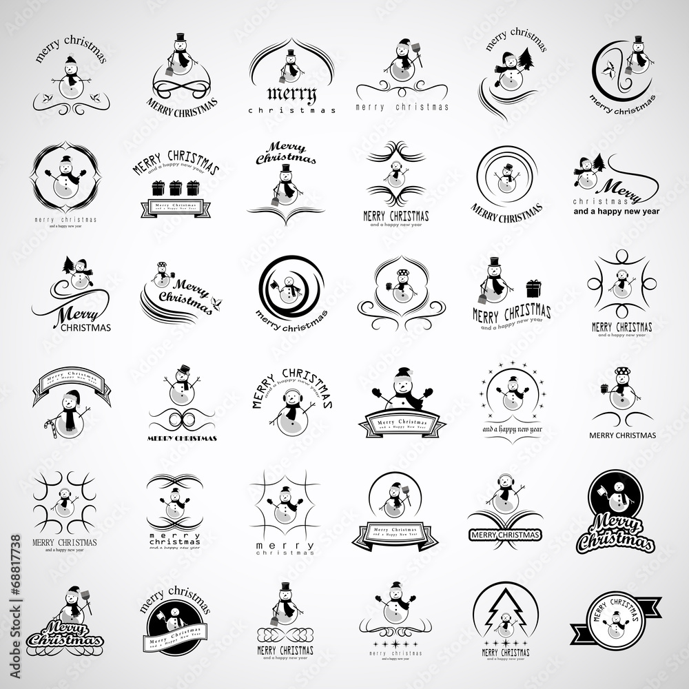 Snowman Elements Set - Isolated On Gray Background Snowman Elements Set - Isolated On Gray Background