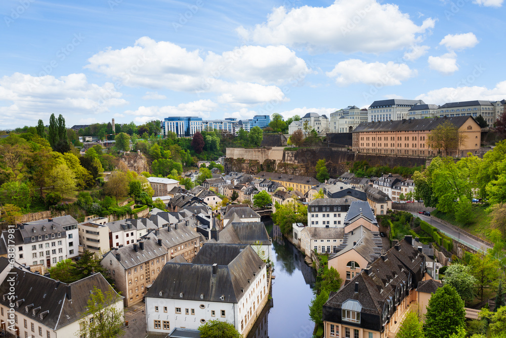 Luxemburg city view with houses on Alzette rive