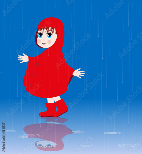 illustrazione di bambina sotto la pioggia
