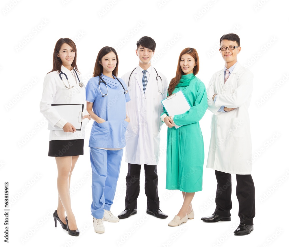 Professional medical doctor team standing over white background Professional medical doctor team standing over white background
