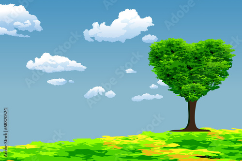 Heart shaped Tree green foliage  valentines day background