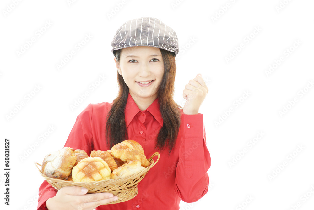 パンを運ぶ笑顔のウエイトレス パンを運ぶ笑顔のウエイトレス