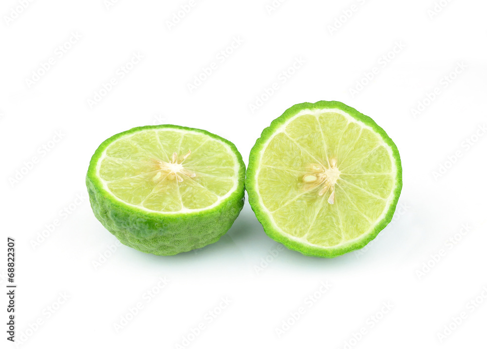 Kaffir lime slice on white background
