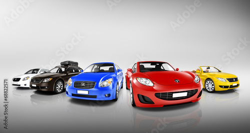 Group of Multi Colored Modern Cars