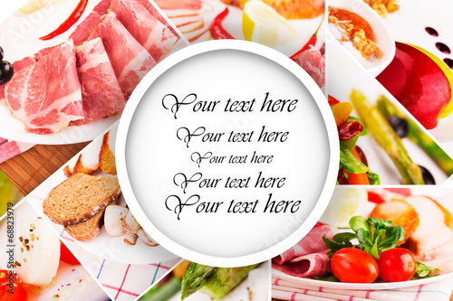Food collage with place for text in the center