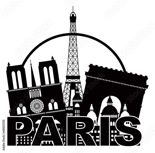 Paris City Skyline Silhouette Circle Black and White Illustratio