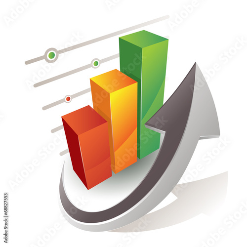 arrow and colorful bar graph