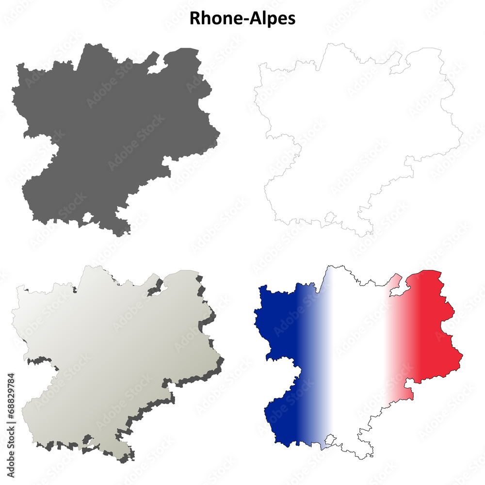 Rhone-Alpes blank detailed outline map set