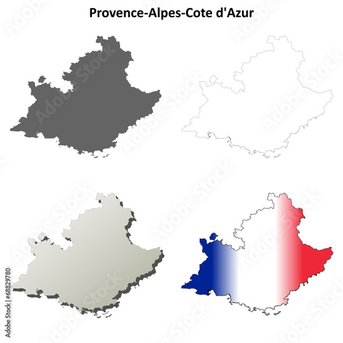 Provence-Alpes-Cote d Azur blank detailed outline map set