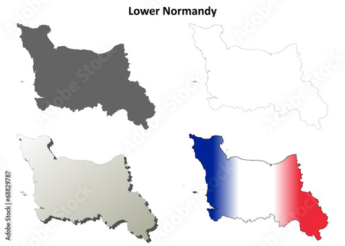 Lower Normandy blank detailed outline map set