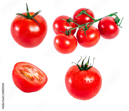 Collection of tomatoes with isolated white background