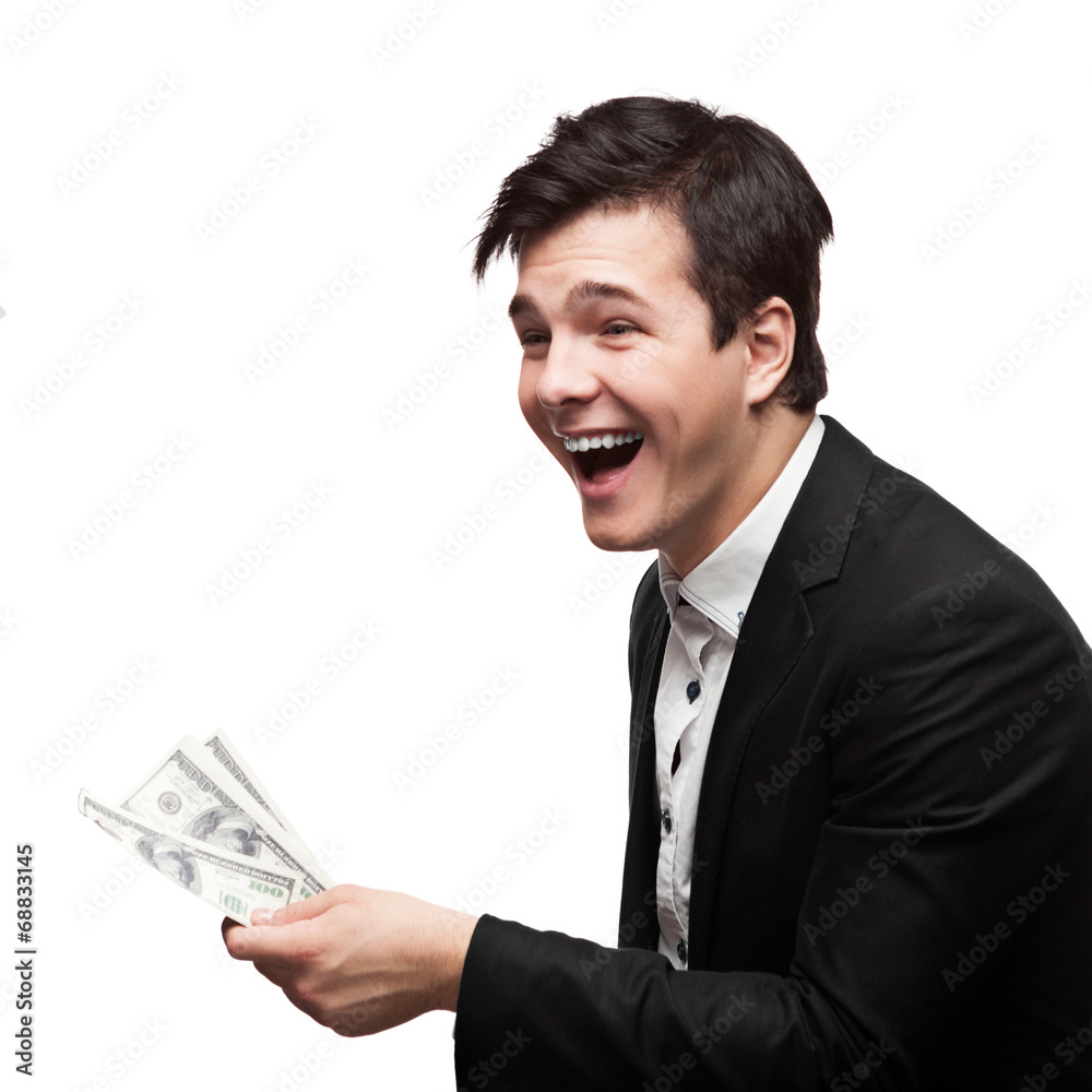 young happy businessman holding money young happy businessman holding money