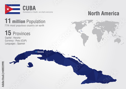 Cuba world map with a pixel diamond texture. © kameonline