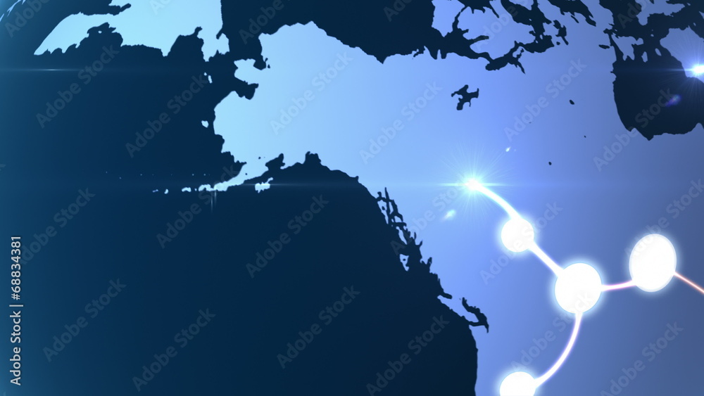 4K Growing network across the globe. 3d animation, seamless loop