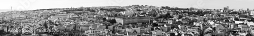 Lisbon, Portugal panoramic image, in black and white