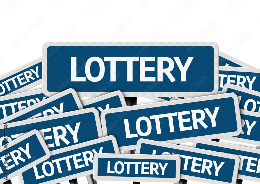 Lottery written on multiple blue road sign Lottery written on multiple blue road sign