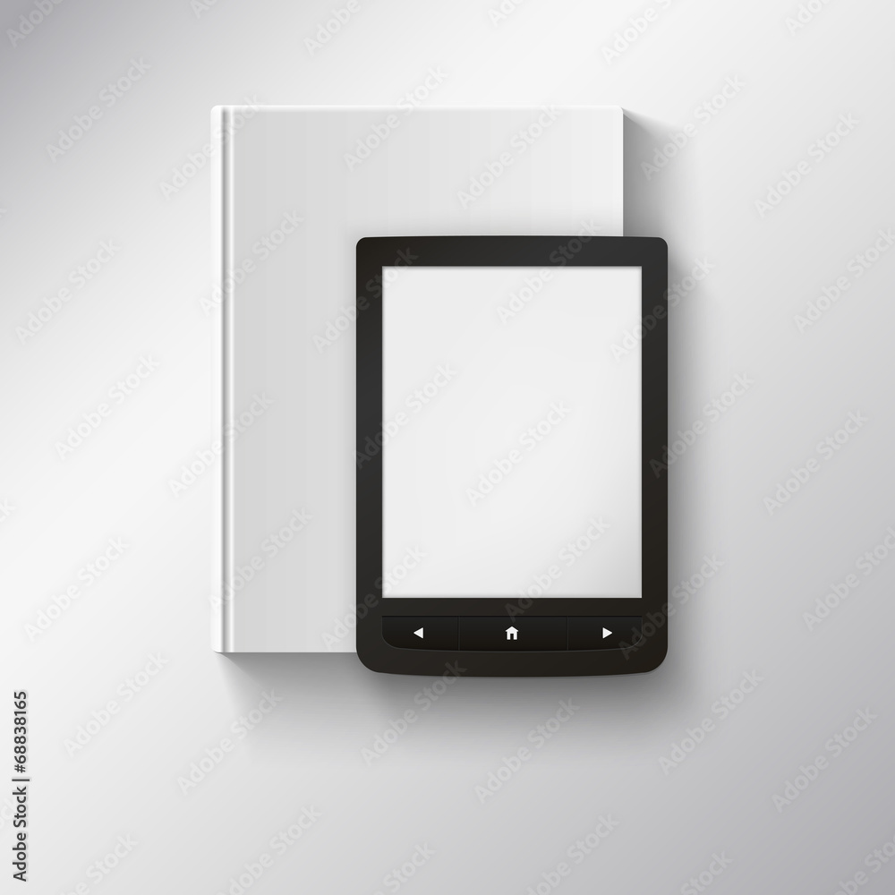 E-book lying on top of book. Illustration with place for your E-book lying on top of book. Illustration with place for your
