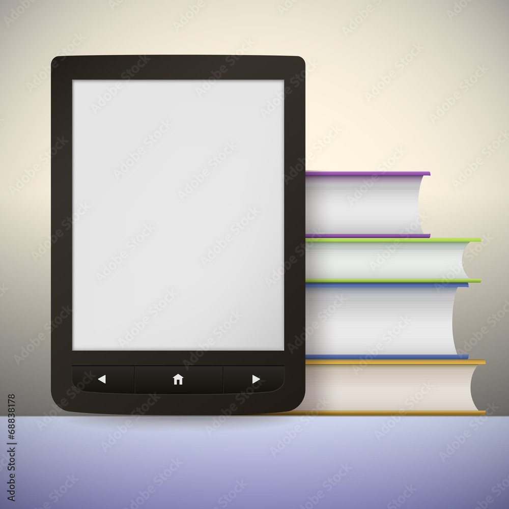 Electronic book reader with a stack of books. You may add your Electronic book reader with a stack of books. You may add your